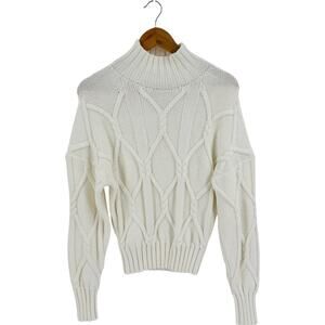 J. Crew Collection Cable Knit Mock Neck‎ Sweater Ivory Cream Long Sleeve Size S